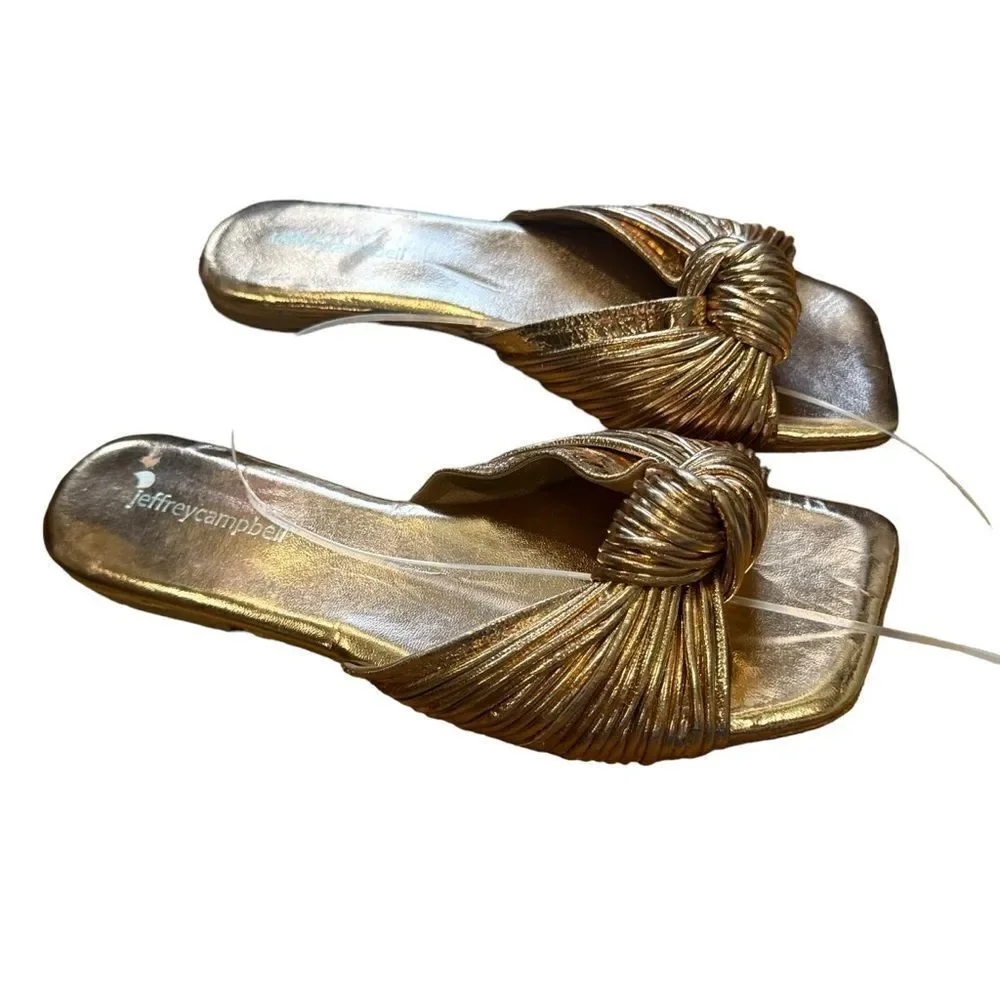 Revolve Jeffrey Campbell Knaughty-3 Rose Gold Knotted Slip-On Flat Sandal NWOT